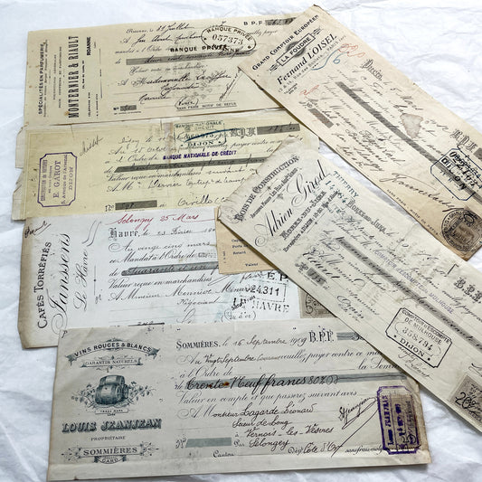 1920s - Lot of 6 Vintage French Bills of Exchange – Handwritten Commercial Documents with Stamps