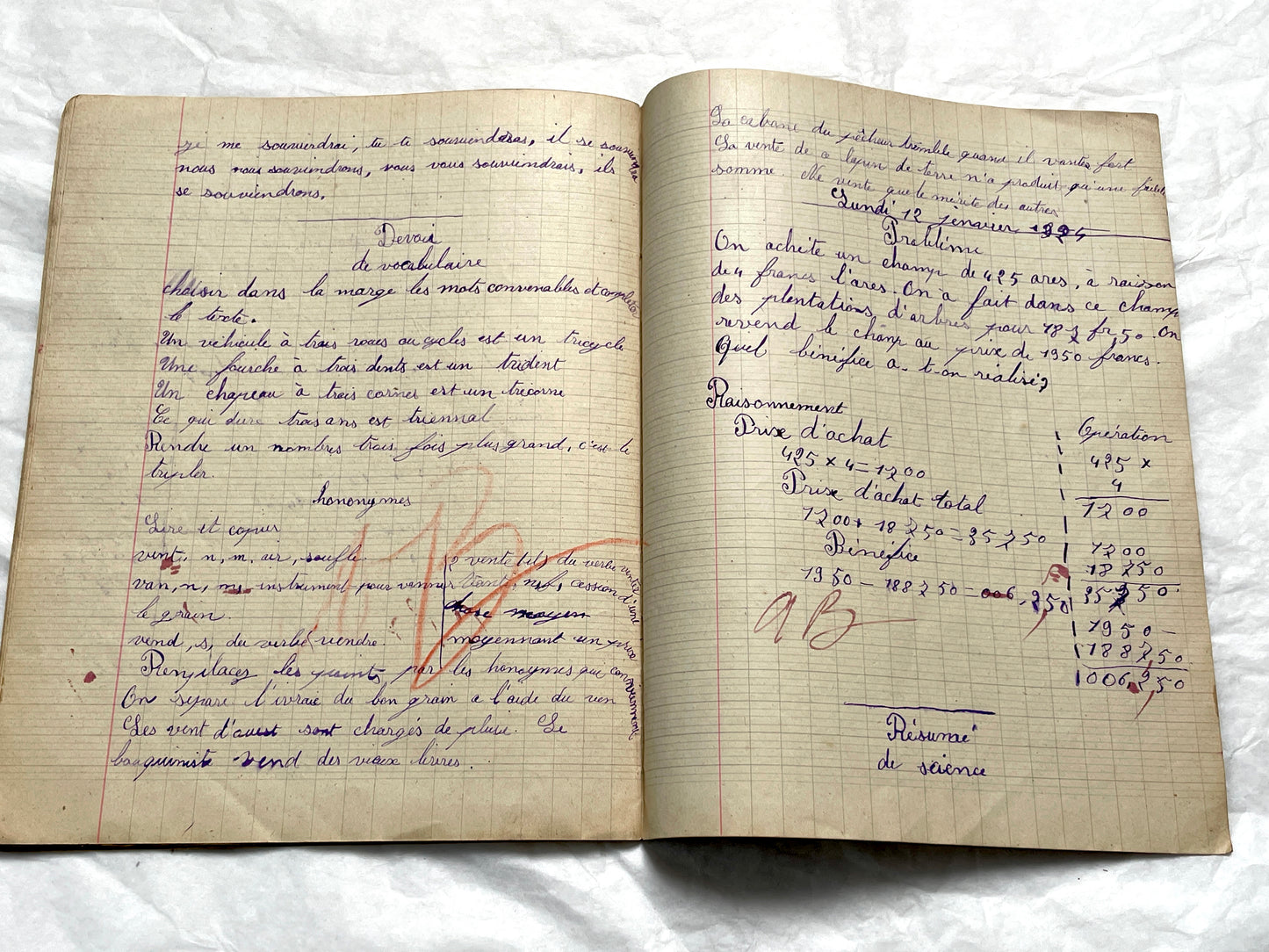 1920s - Vintage French School Notebook - Young Girl's Historical Education Ephemera - Handwritten Lessons