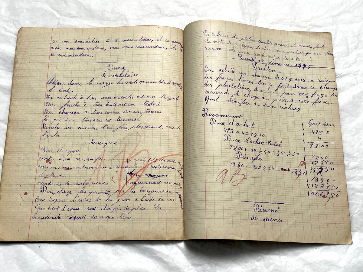 1920s - Vintage French School Notebook - Young Girl's Historical Education Ephemera - Handwritten Lessons