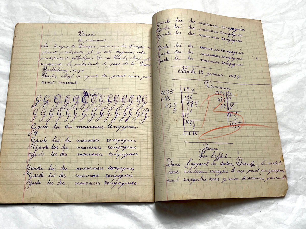 1920s - Vintage French School Notebook - Young Girl's Historical Education Ephemera - Handwritten Lessons