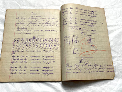 1920s - Vintage French School Notebook - Young Girl's Historical Education Ephemera - Handwritten Lessons