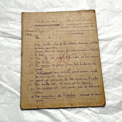 1920s - Vintage French School Notebook - Schoolgirl's Handwritten Cahier de Classe - Authentic French Education Ephemera from 1920s