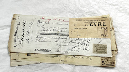 1920s - Lot of 6 Vintage French Bills of Exchange – Handwritten Commercial Documents with Stamps
