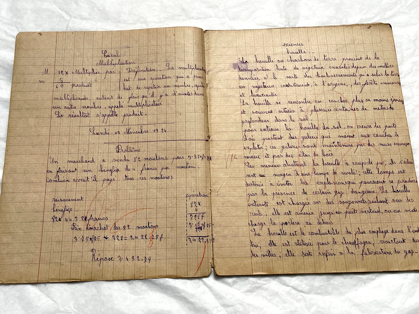 1920s - Vintage French School Notebook - Schoolgirl's Handwritten Cahier de Classe - Authentic French Education Ephemera from 1920s