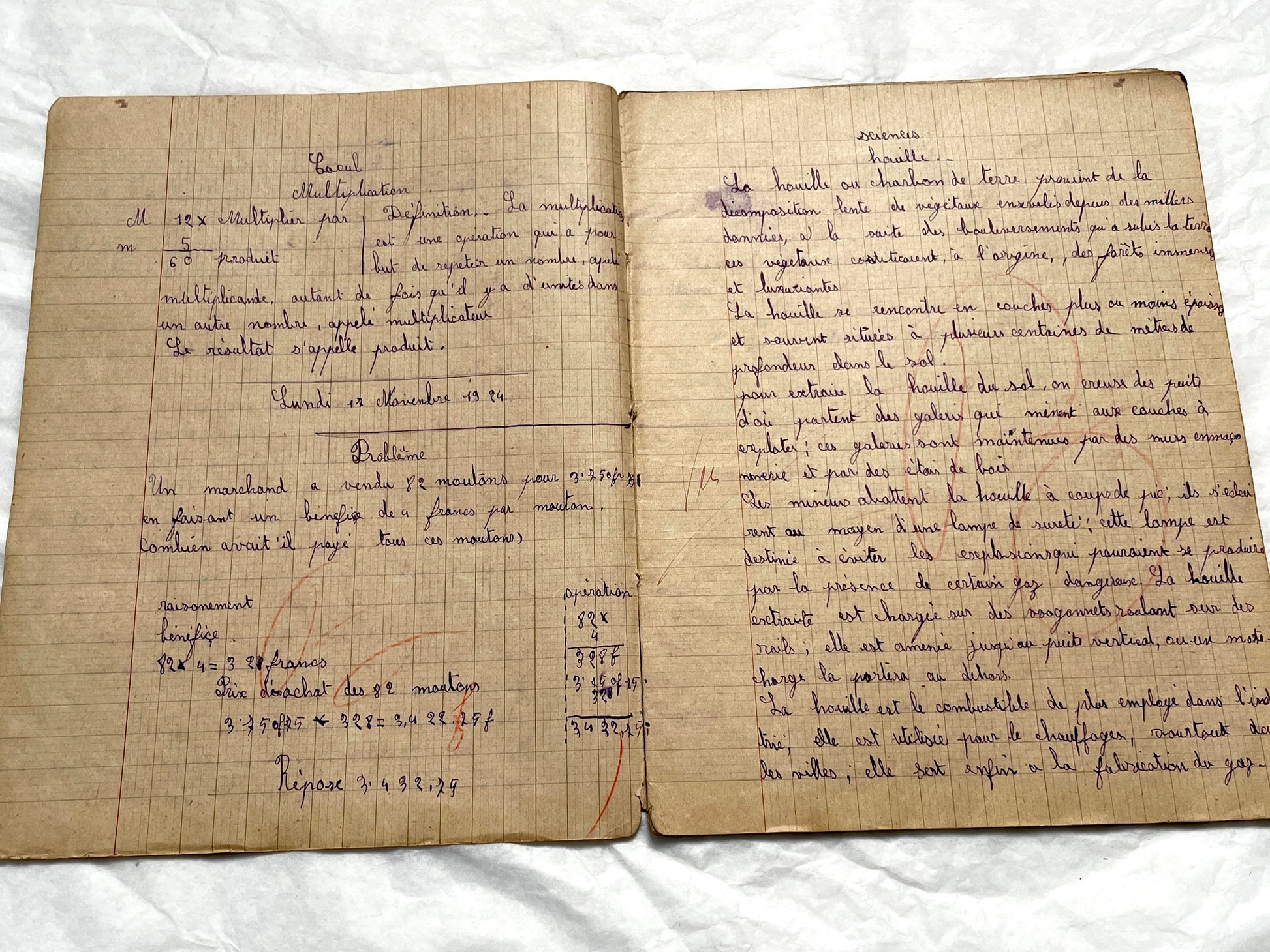 1920s - Vintage French School Notebook - Schoolgirl's Handwritten Cahier de Classe - Authentic French Education Ephemera from 1920s