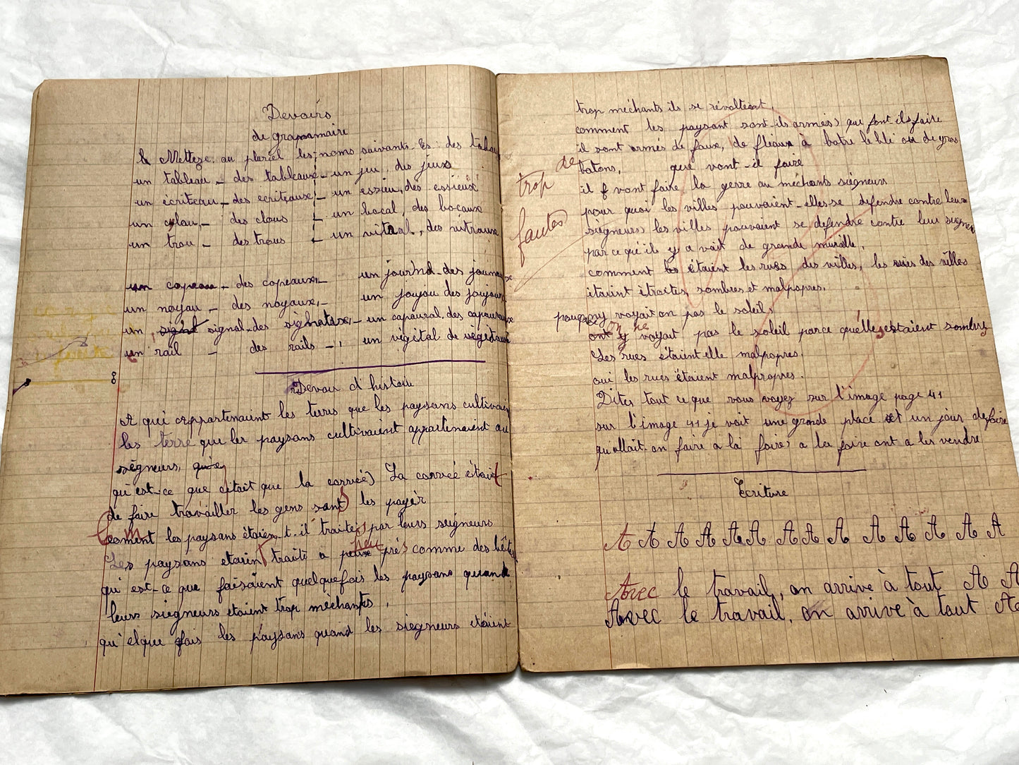 1920s - Vintage French School Notebook - Schoolgirl's Handwritten Cahier de Classe - Authentic French Education Ephemera from 1920s