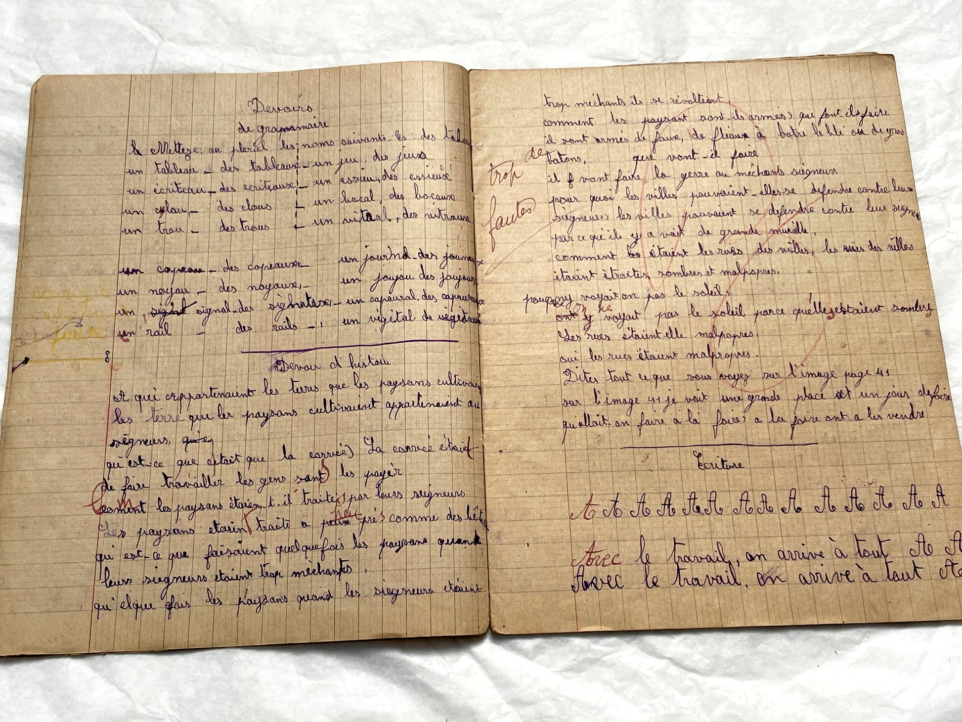 1920s - Vintage French School Notebook - Schoolgirl's Handwritten Cahier de Classe - Authentic French Education Ephemera from 1920s