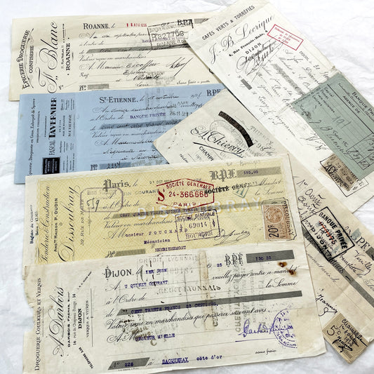 1920s - Lot of 6 Vintage French Bills of Exchange – Handwritten Commercial Documents with Stamps