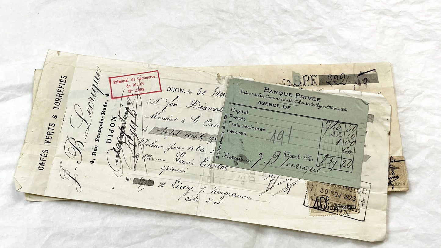 1920s - Lot of 6 Vintage French Bills of Exchange – Handwritten Commercial Documents with Stamps