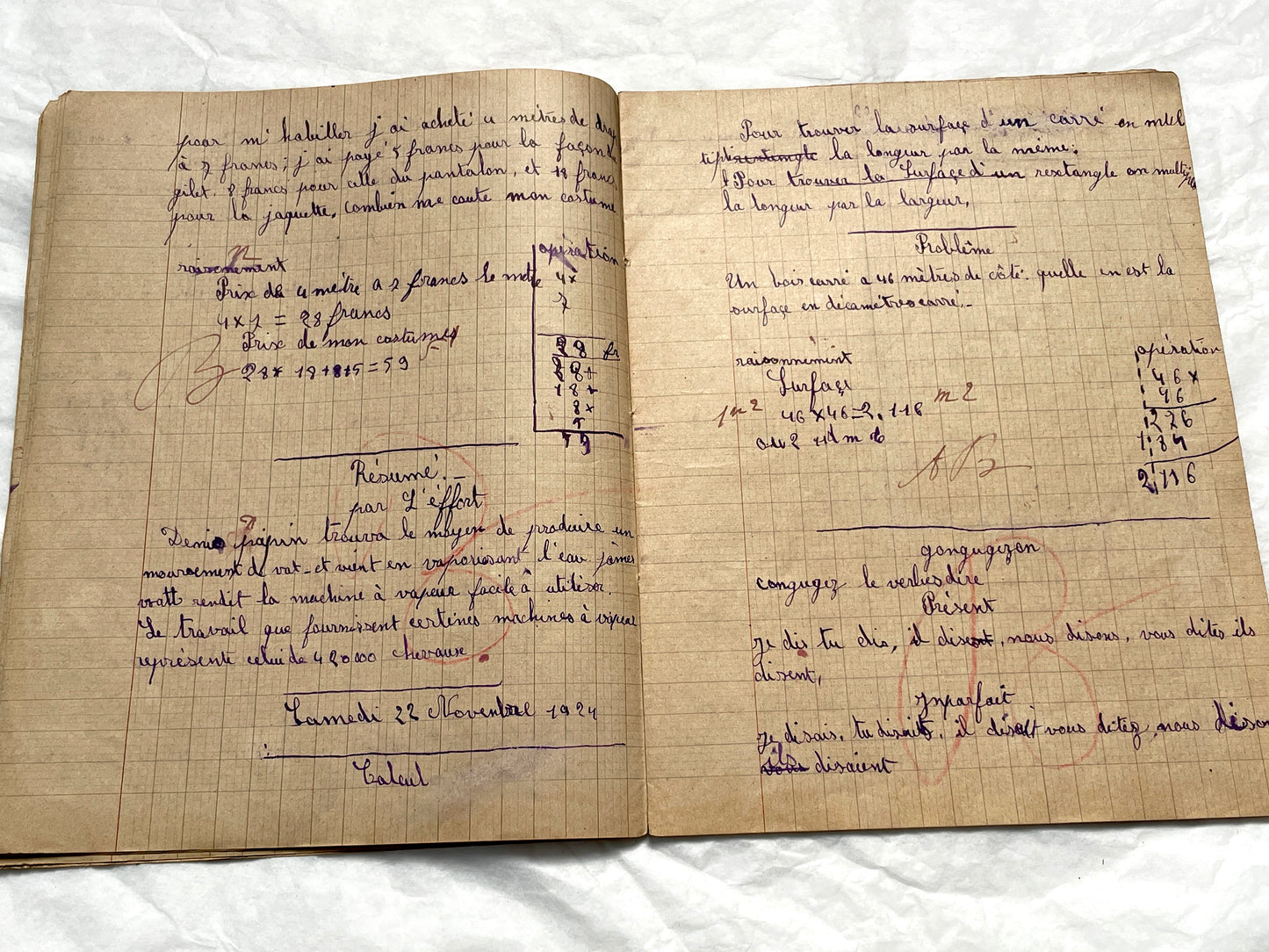 1920s - Vintage French School Notebook - Schoolgirl's Handwritten Cahier de Classe - Authentic French Education Ephemera from 1920s