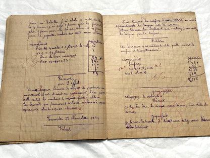 1920s - Vintage French School Notebook - Schoolgirl's Handwritten Cahier de Classe - Authentic French Education Ephemera from 1920s