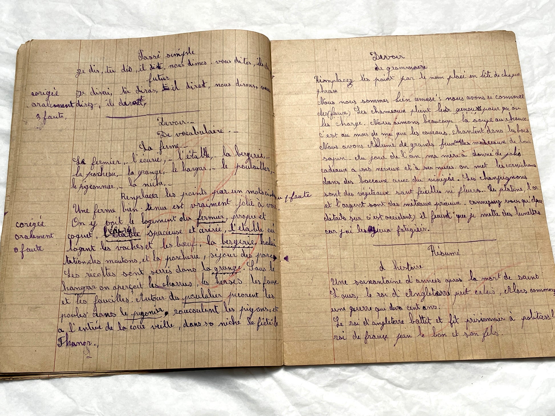 1920s - Vintage French School Notebook - Schoolgirl's Handwritten Cahier de Classe - Authentic French Education Ephemera from 1920s