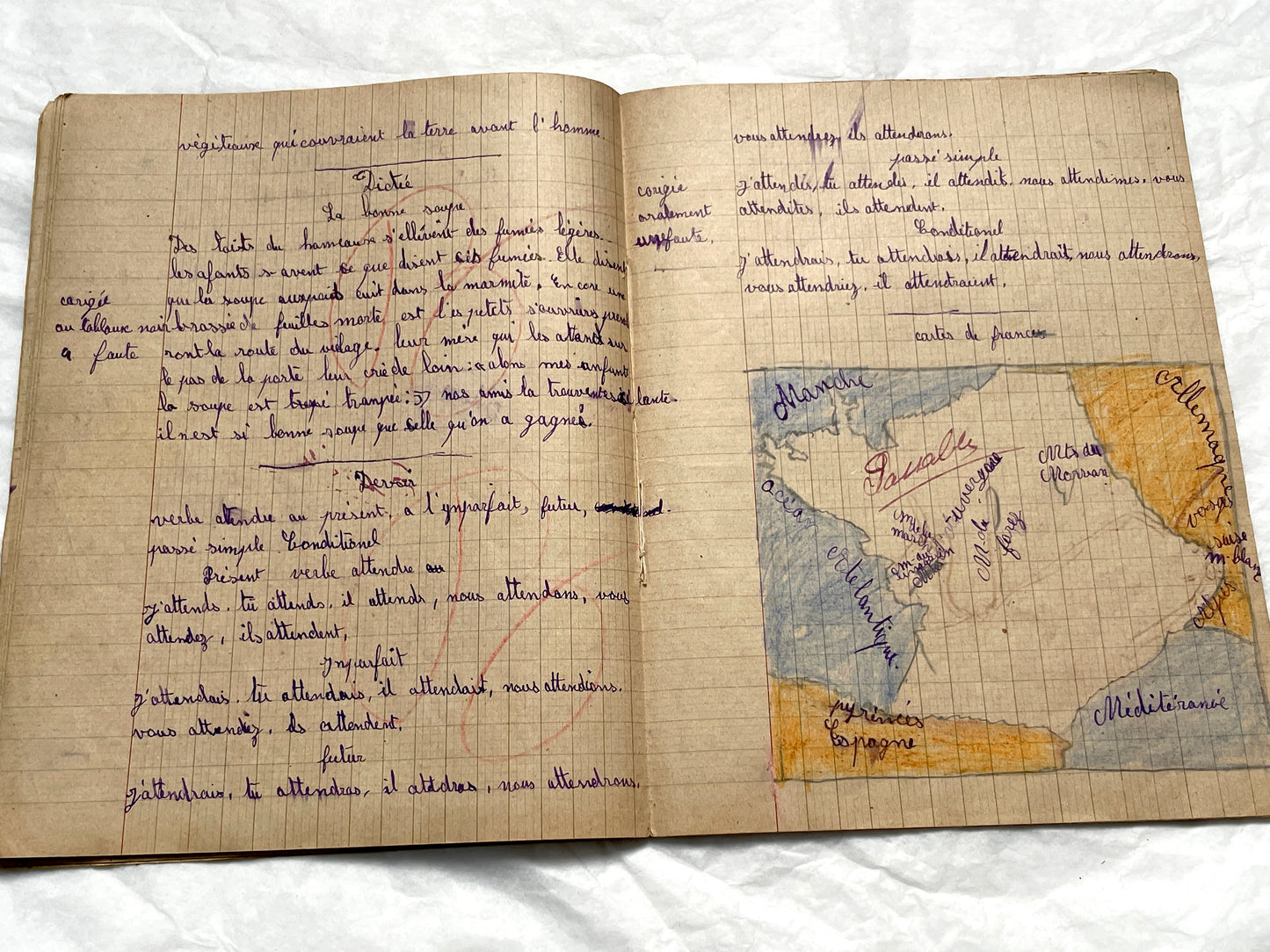 1920s - Vintage French School Notebook - Schoolgirl's Handwritten Cahier de Classe - Authentic French Education Ephemera from 1920s