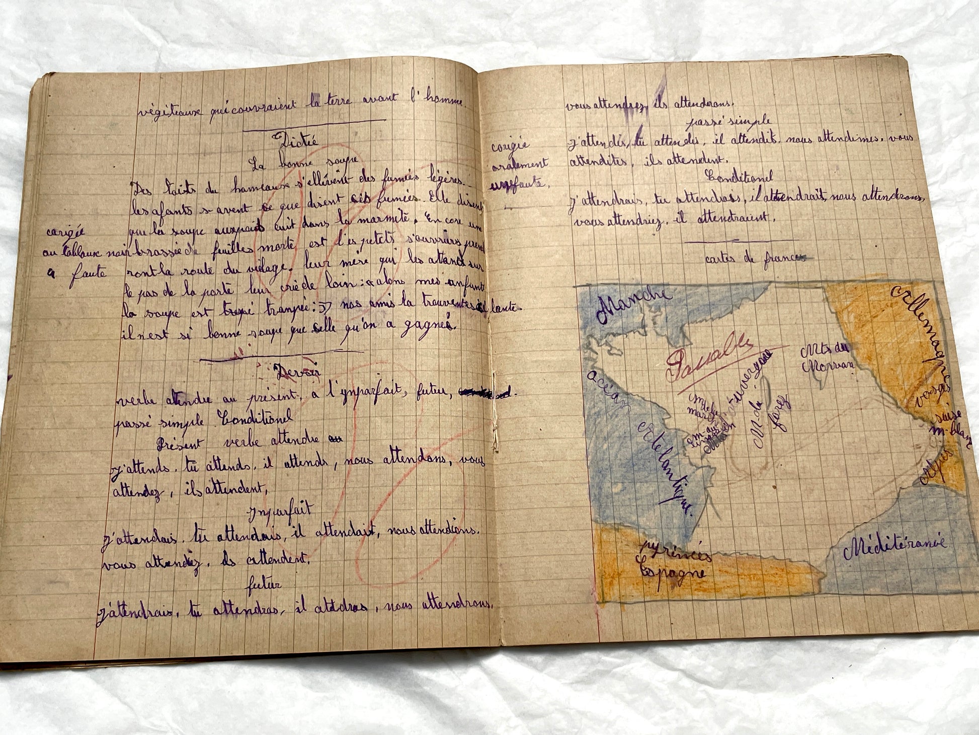 1920s - Vintage French School Notebook - Schoolgirl's Handwritten Cahier de Classe - Authentic French Education Ephemera from 1920s