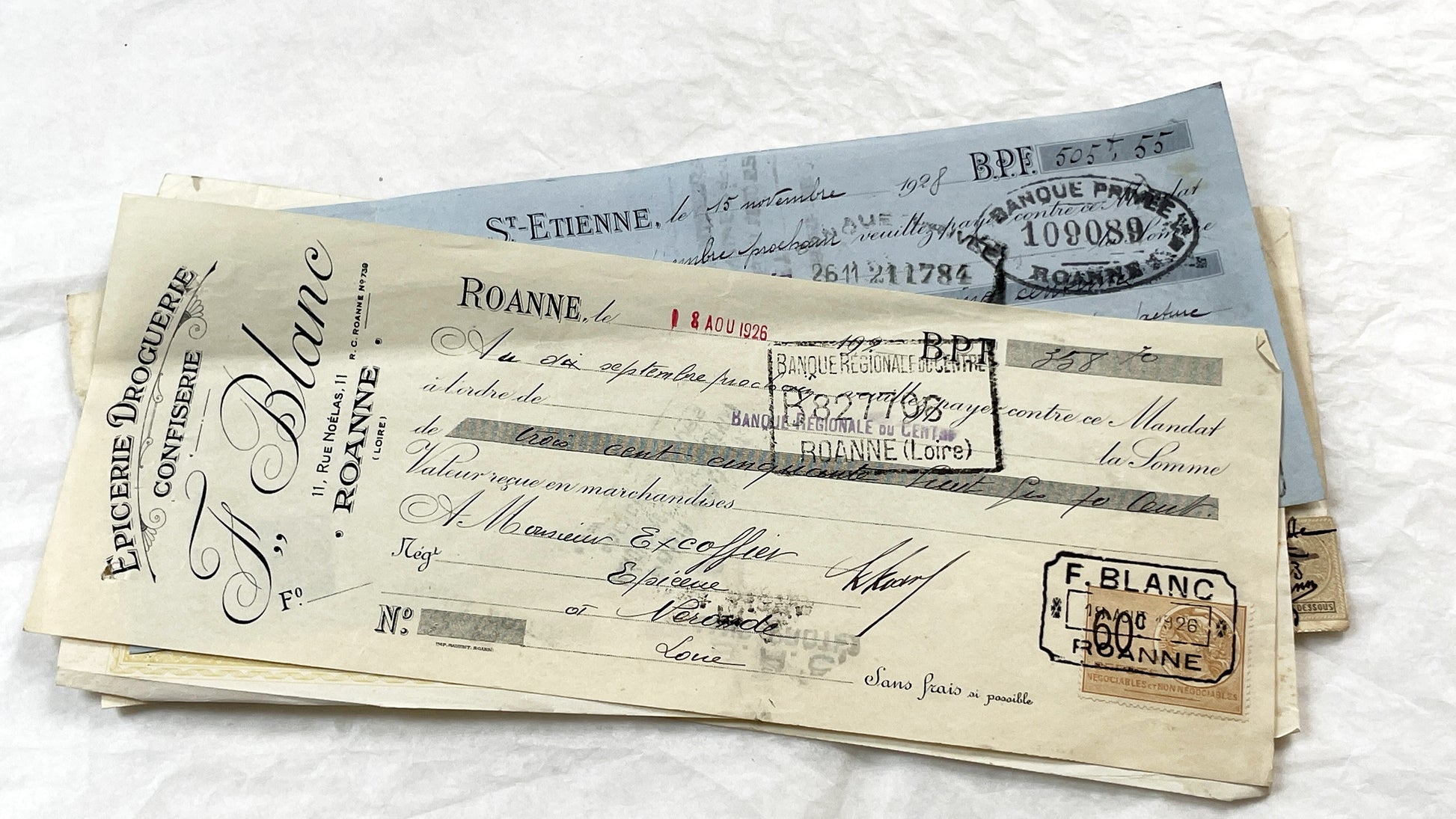 1920s - Lot of 6 Vintage French Bills of Exchange – Handwritten Commercial Documents with Stamps