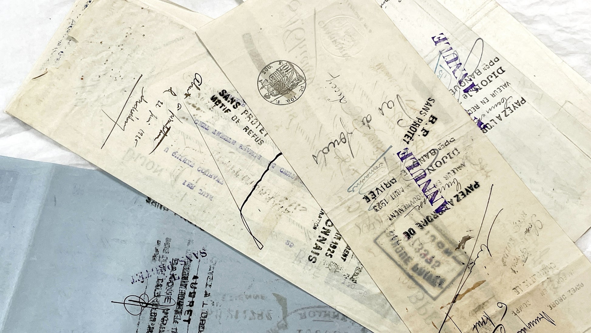 1920s - Lot of 6 Vintage French Bills of Exchange – Handwritten Commercial Documents with Stamps