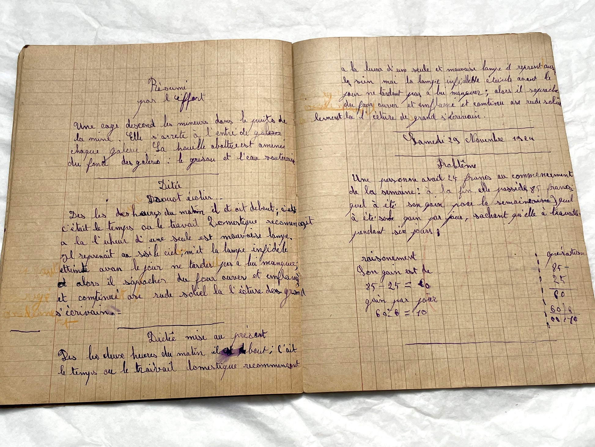 1920s - Vintage French School Notebook - Schoolgirl's Handwritten Cahier de Classe - Authentic French Education Ephemera from 1920s
