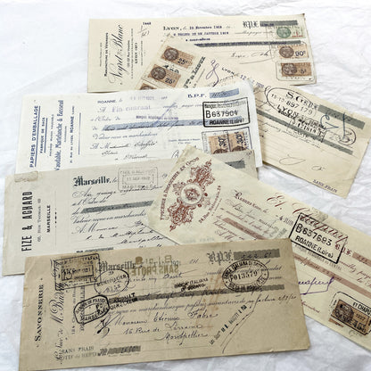 1920s - Lot of 6 Vintage French Bills of Exchange – Handwritten Commercial Documents with Stamps