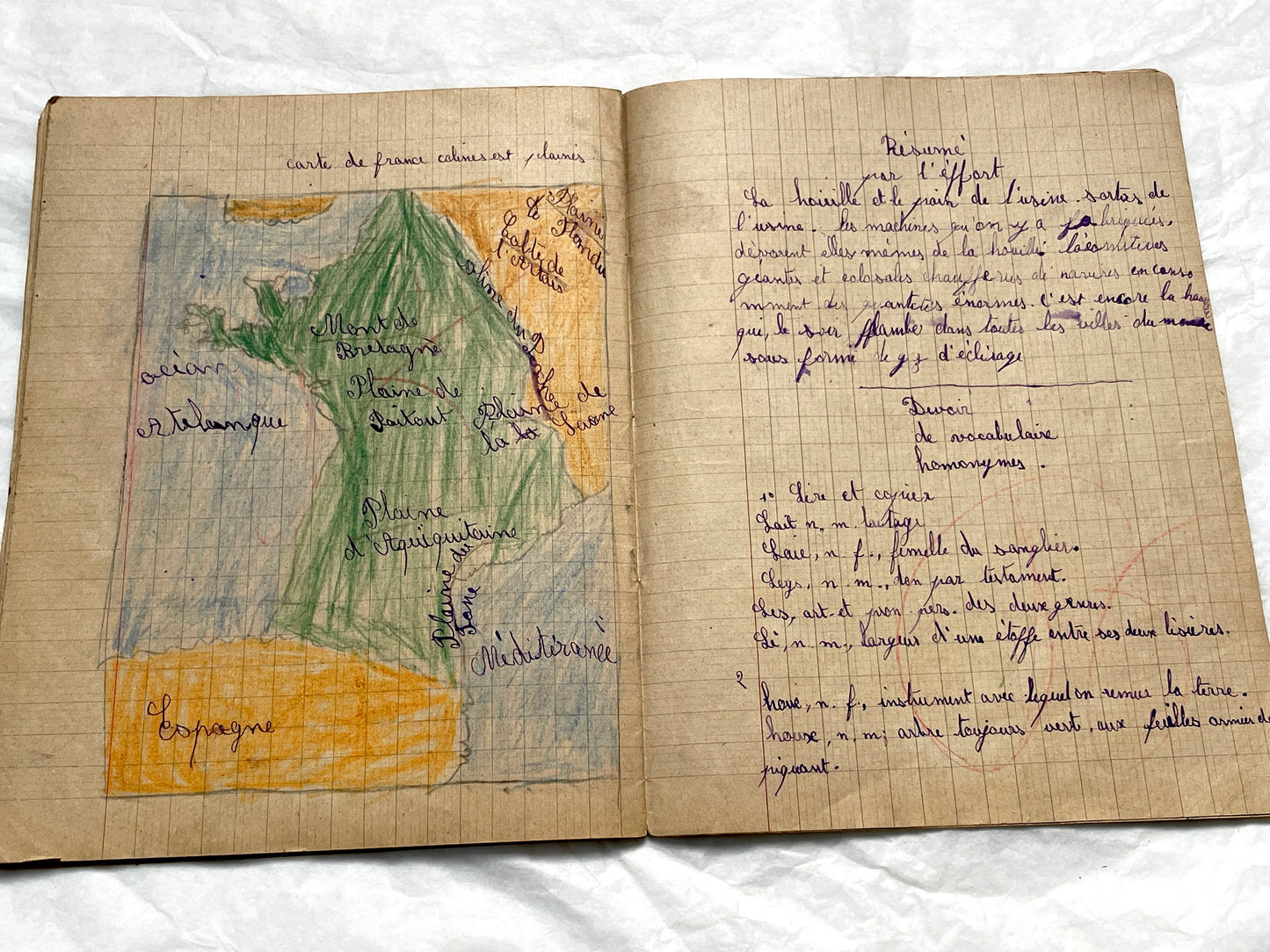1920s - Vintage French School Notebook - Schoolgirl's Handwritten Cahier de Classe - Authentic French Education Ephemera from 1920s