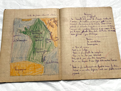1920s - Vintage French School Notebook - Schoolgirl's Handwritten Cahier de Classe - Authentic French Education Ephemera from 1920s