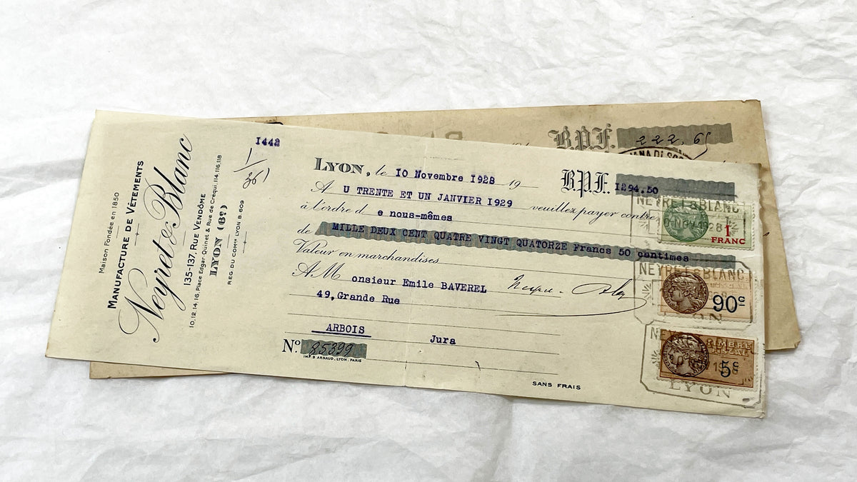 1920s - Lot of 6 Vintage French Bills of Exchange – Handwritten Commercial Documents with Stamps