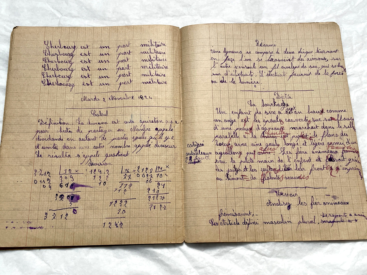 1920s - Vintage French School Notebook - Schoolgirl's Handwritten Cahier de Classe - Authentic French Education Ephemera from 1920s