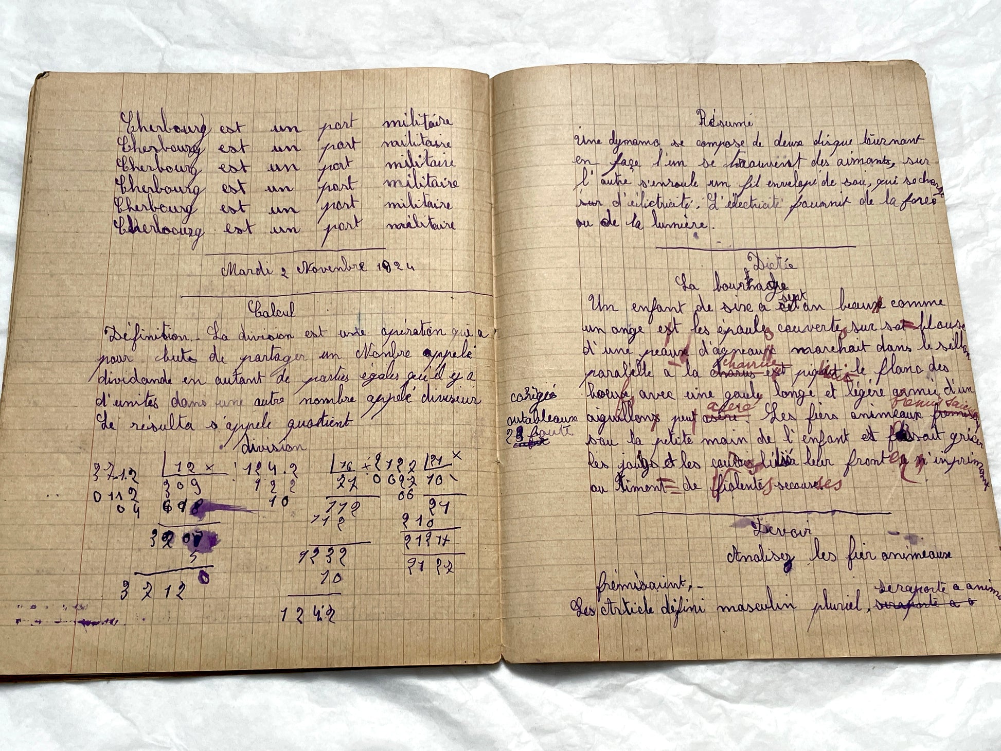1920s - Vintage French School Notebook - Schoolgirl's Handwritten Cahier de Classe - Authentic French Education Ephemera from 1920s
