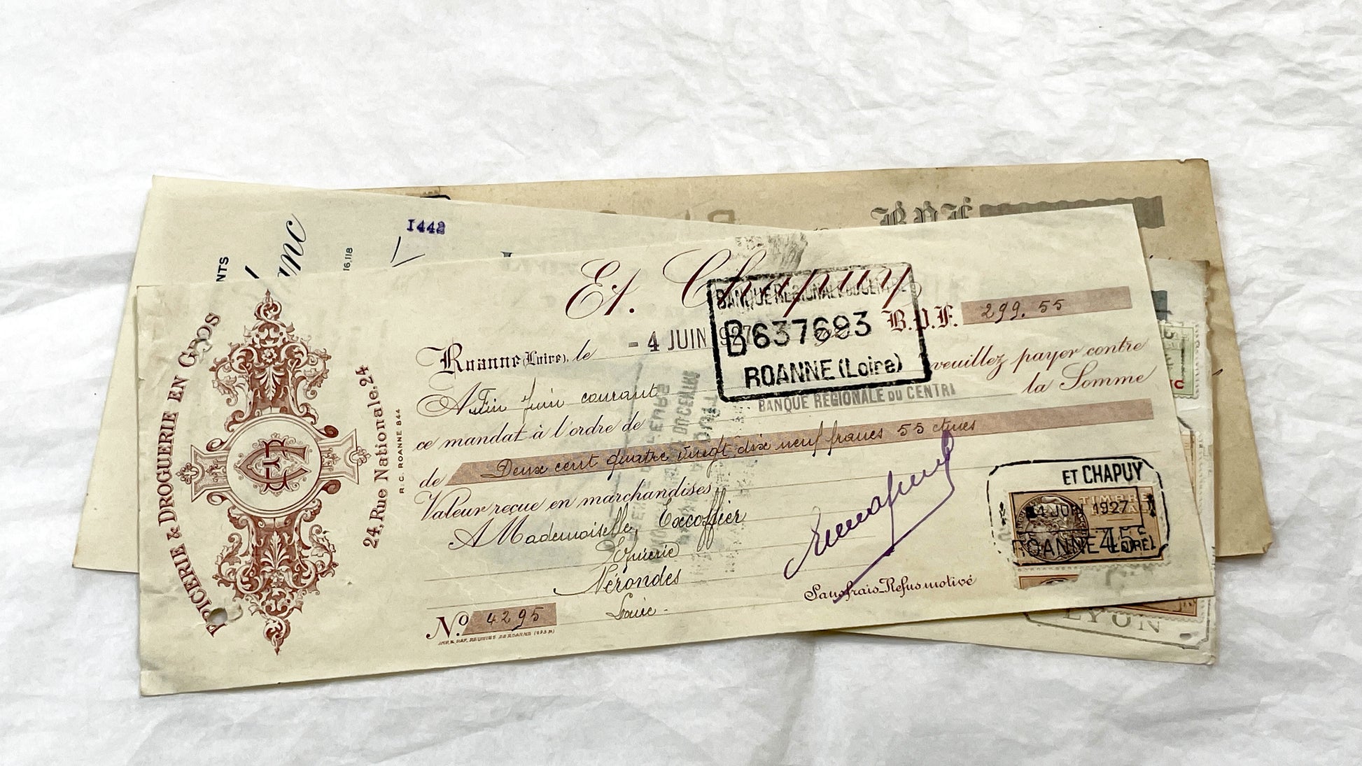 1920s - Lot of 6 Vintage French Bills of Exchange – Handwritten Commercial Documents with Stamps