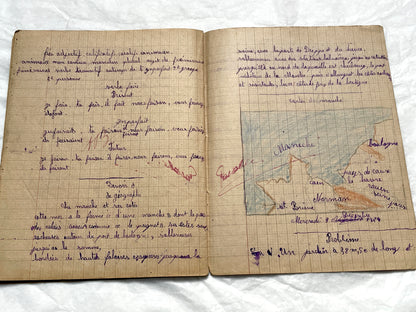 1920s - Vintage French School Notebook - Schoolgirl's Handwritten Cahier de Classe - Authentic French Education Ephemera from 1920s