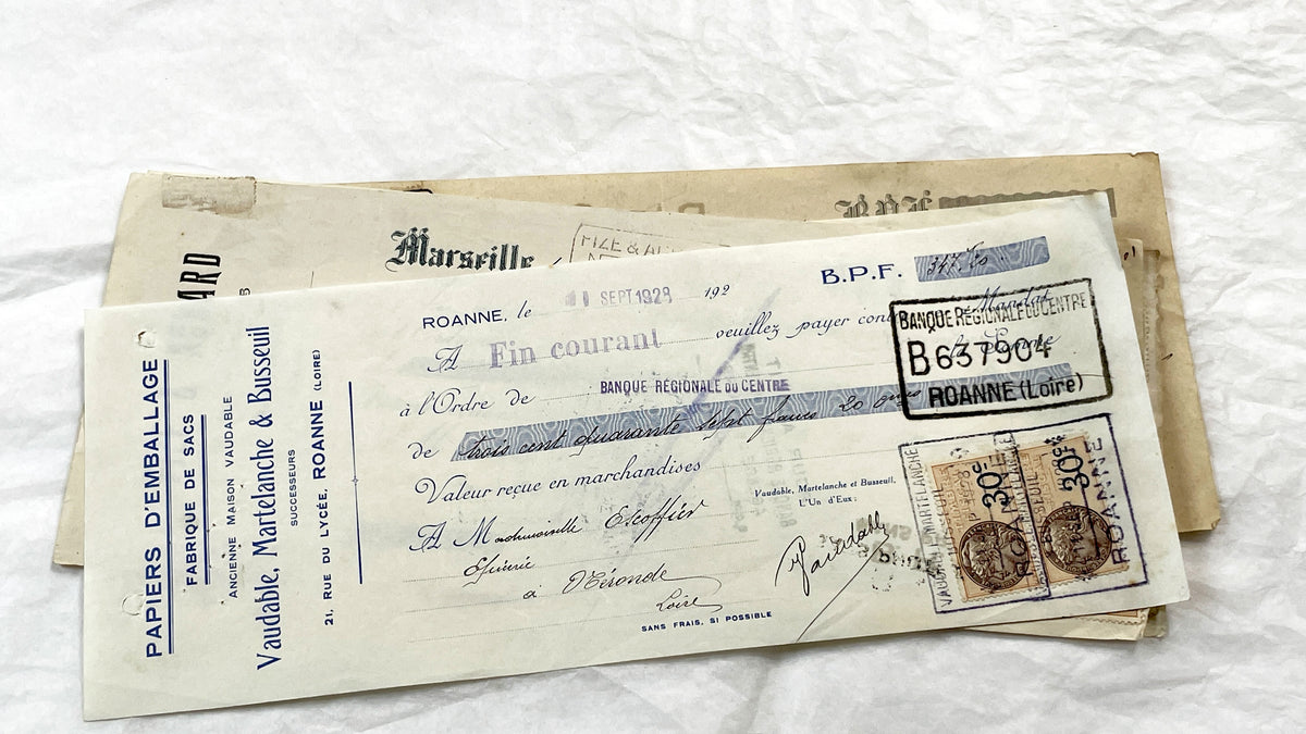 1920s - Lot of 6 Vintage French Bills of Exchange – Handwritten Commercial Documents with Stamps