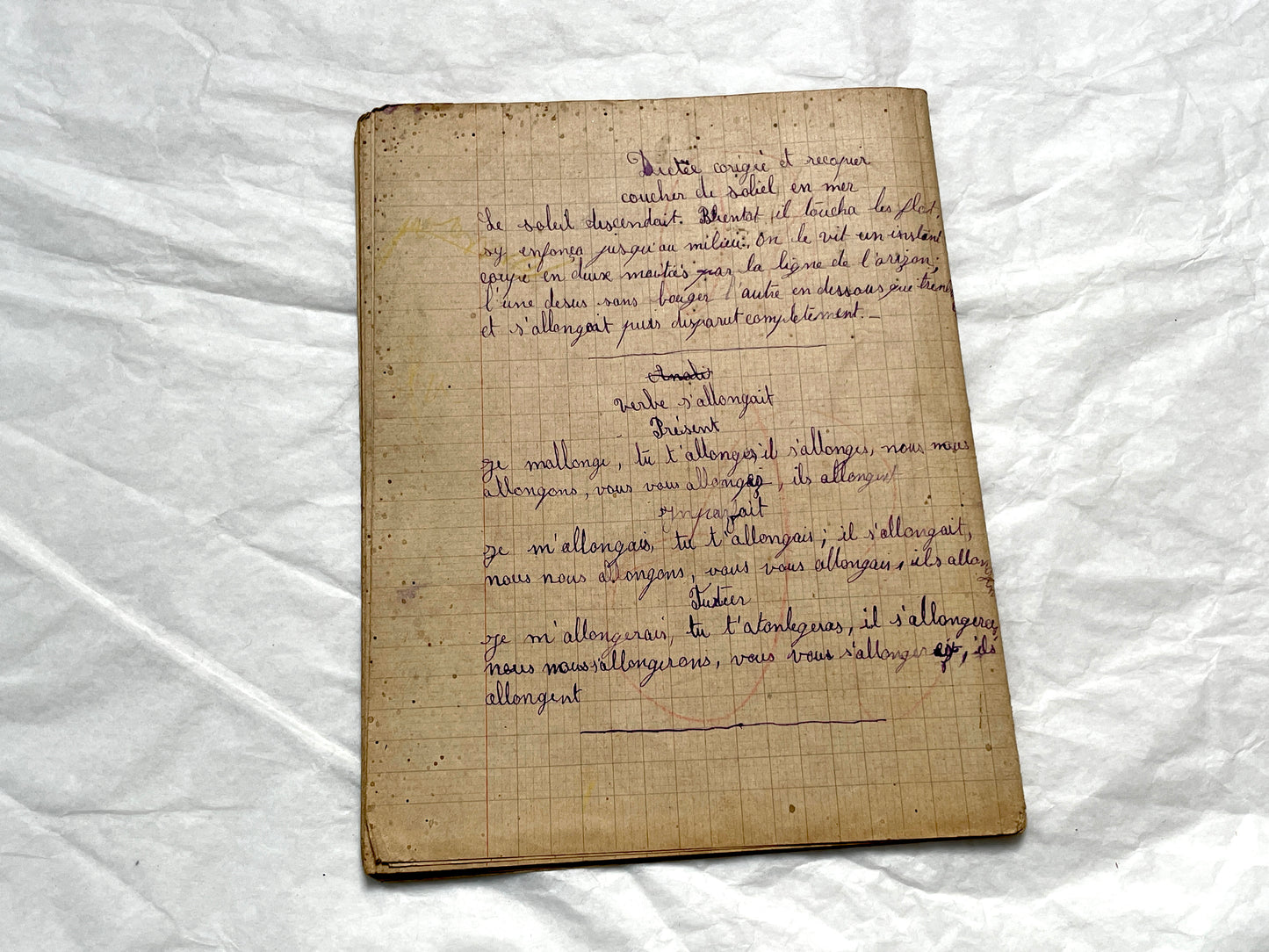 1920s - Vintage French School Notebook - Schoolgirl's Handwritten Cahier de Classe - Authentic French Education Ephemera from 1920s