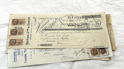 1920s - Lot of 6 Vintage French Bills of Exchange – Handwritten Commercial Documents with Stamps