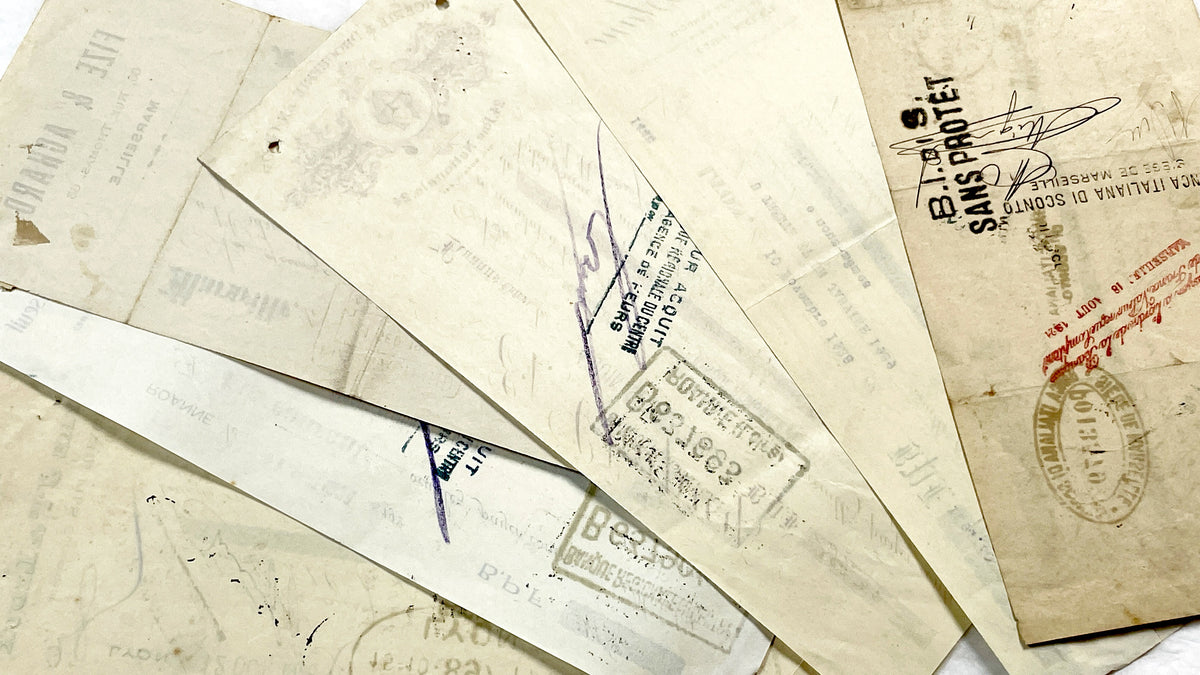 1920s - Lot of 6 Vintage French Bills of Exchange – Handwritten Commercial Documents with Stamps