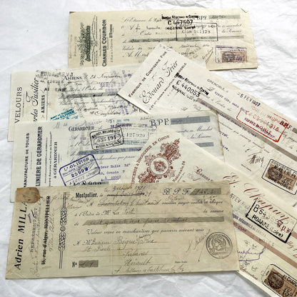 1920s - Lot of 6 Vintage French Bills of Exchange – Handwritten Commercial Documents with Stamps