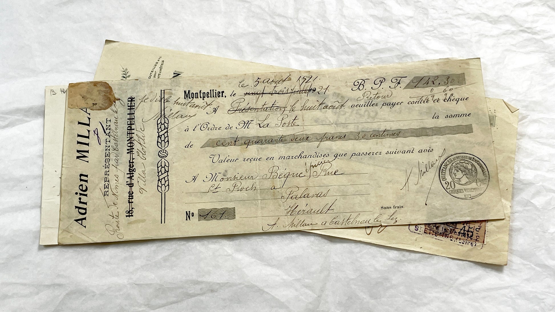 1920s - Lot of 6 Vintage French Bills of Exchange – Handwritten Commercial Documents with Stamps