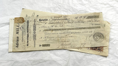 1920s - Lot of 6 Vintage French Bills of Exchange – Handwritten Commercial Documents with Stamps