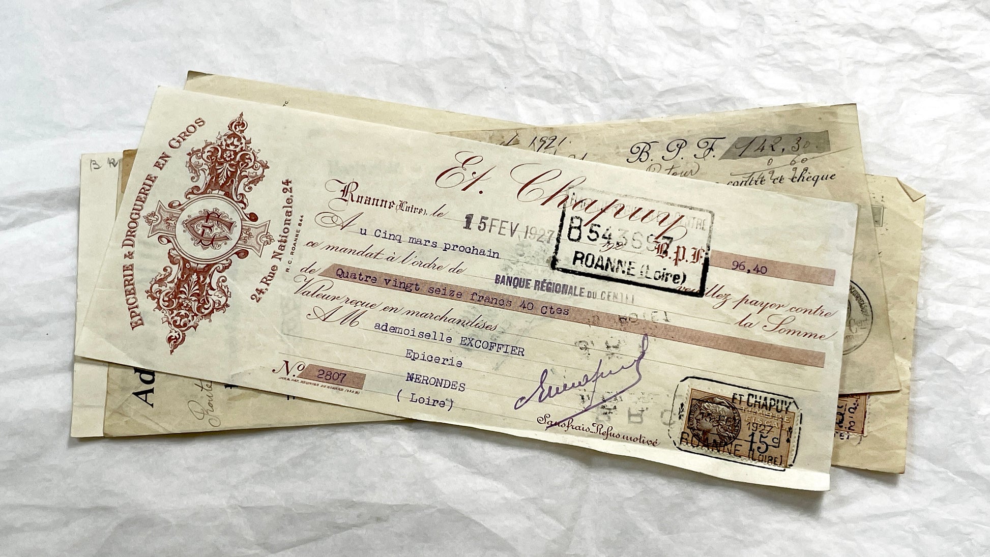 1920s - Lot of 6 Vintage French Bills of Exchange – Handwritten Commercial Documents with Stamps