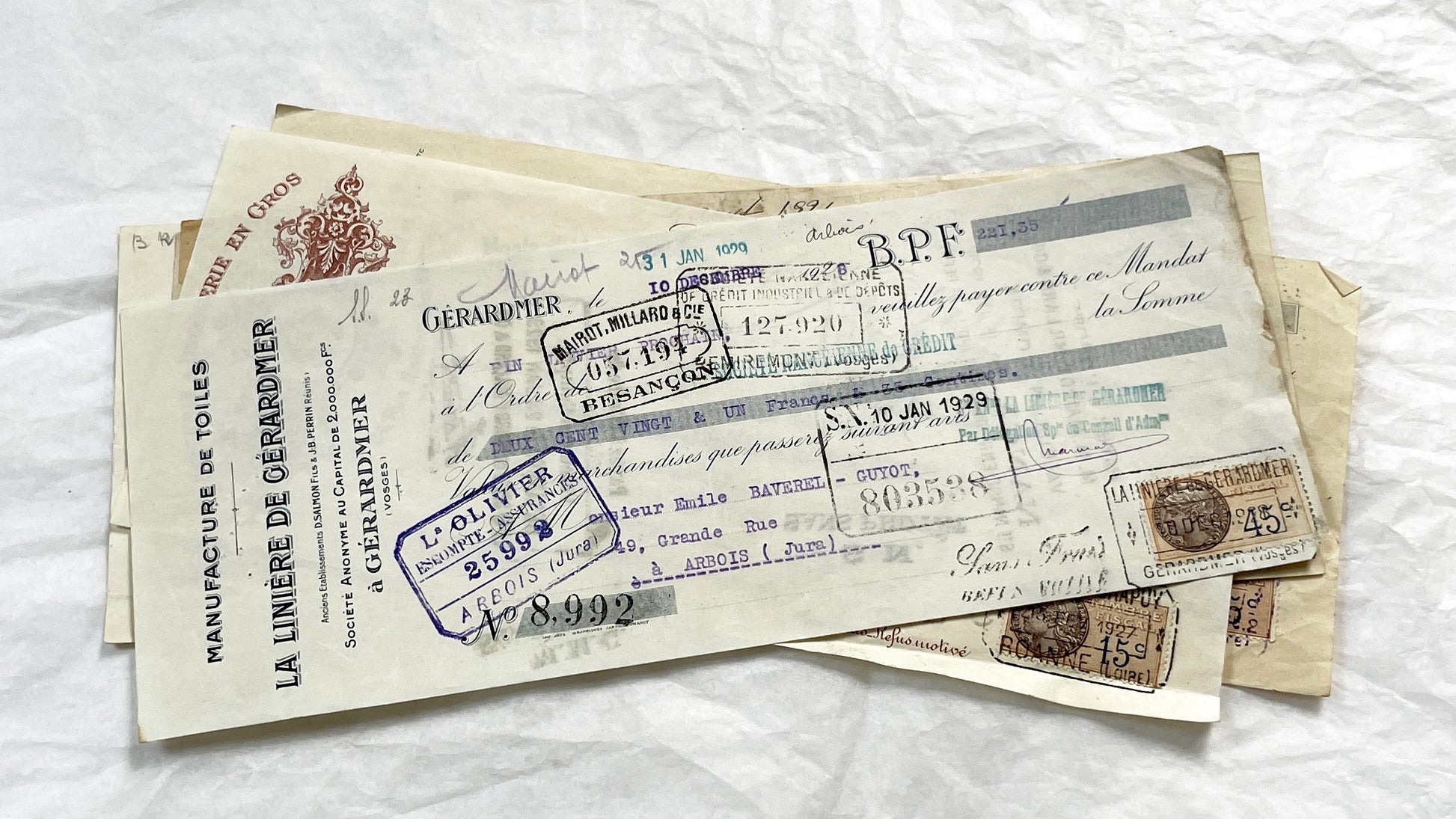 1920s - Lot of 6 Vintage French Bills of Exchange – Handwritten Commercial Documents with Stamps