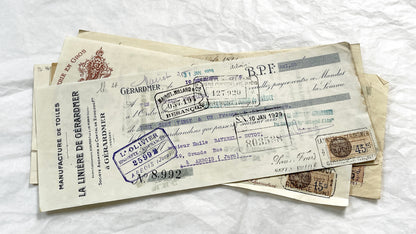 1920s - Lot of 6 Vintage French Bills of Exchange – Handwritten Commercial Documents with Stamps