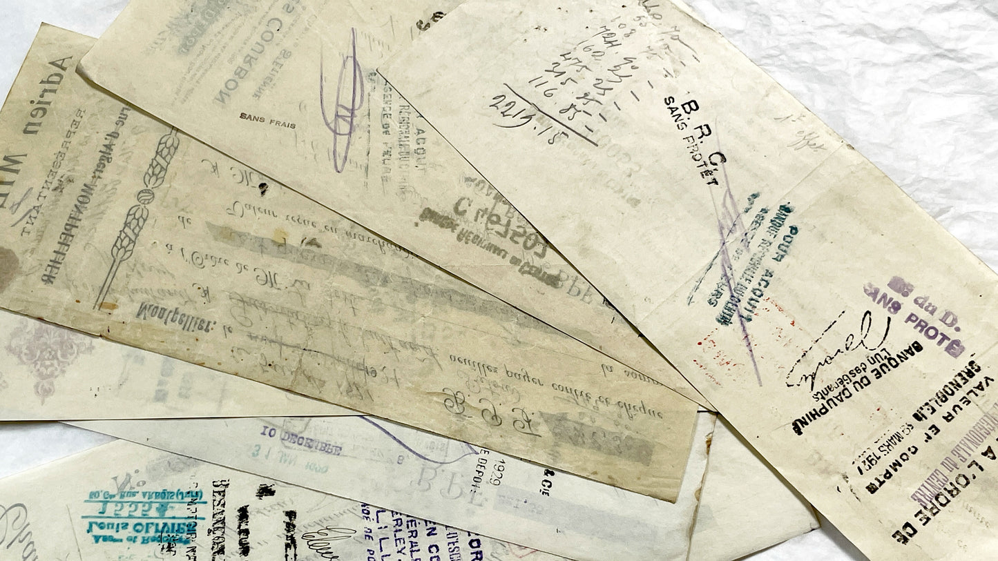 1920s - Lot of 6 Vintage French Bills of Exchange – Handwritten Commercial Documents with Stamps
