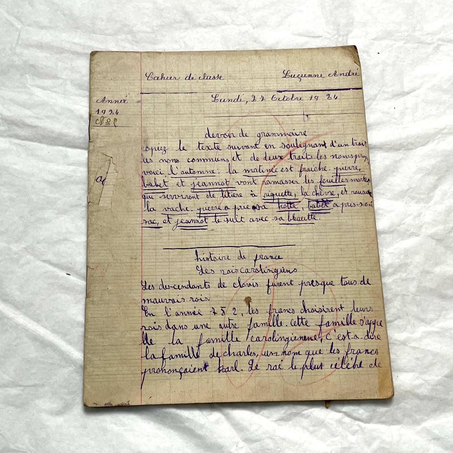 1920s - French School Notebook - Young Girl's Handwritten Lessons - Vintage Educational Ephemera - School Journal