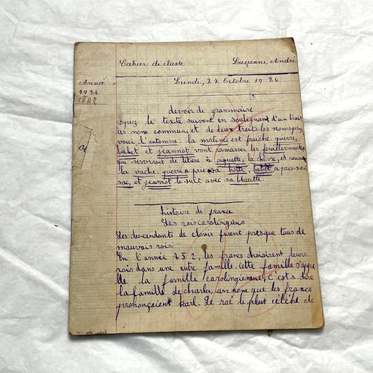 1920s - French School Notebook - Young Girl's Handwritten Lessons - Vintage Educational Ephemera - School Journal