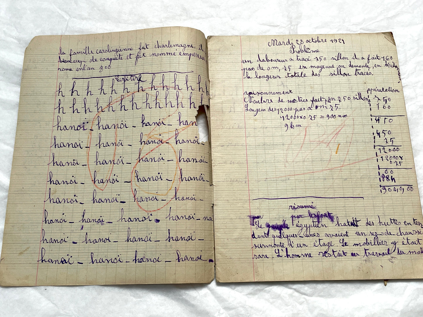 1920s - French School Notebook - Young Girl's Handwritten Lessons - Vintage Educational Ephemera - School Journal