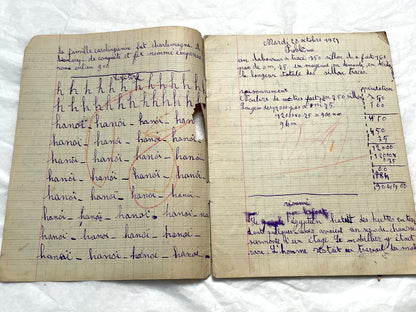 1920s - French School Notebook - Young Girl's Handwritten Lessons - Vintage Educational Ephemera - School Journal