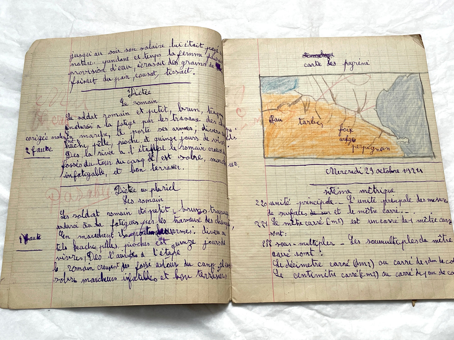 1920s - French School Notebook - Young Girl's Handwritten Lessons - Vintage Educational Ephemera - School Journal