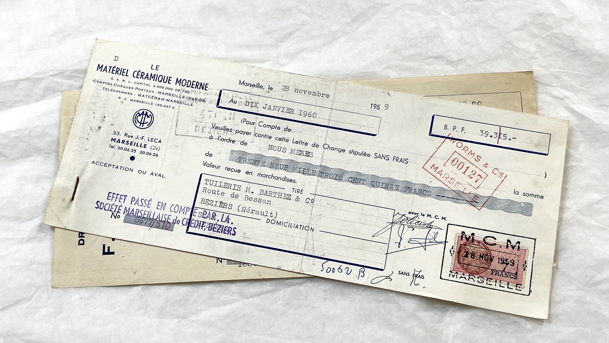 1950s - Lot of 6 Vintage French Bills of Exchange – Handwritten Commercial Documents with Stamps