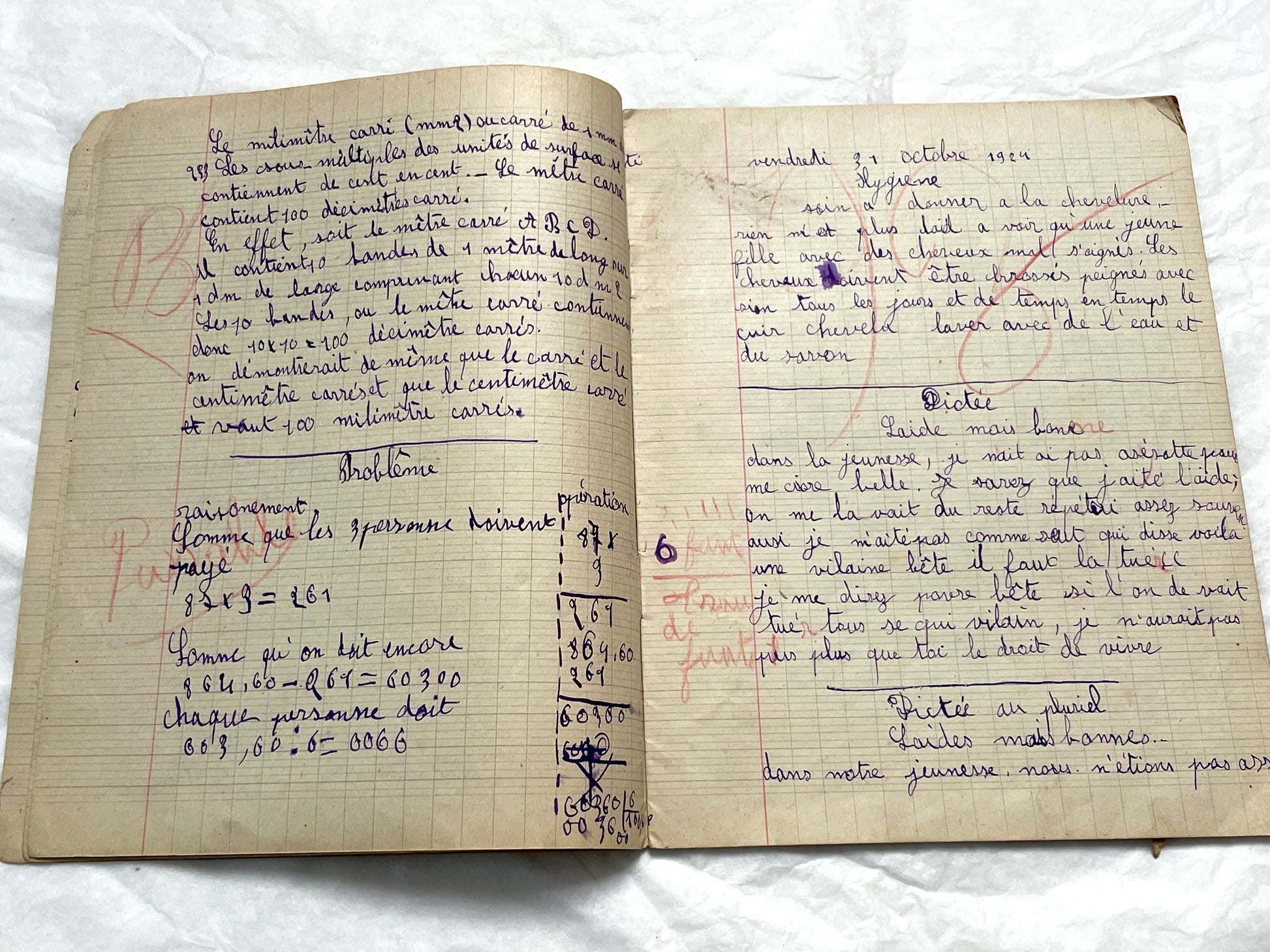 1920s - French School Notebook - Young Girl's Handwritten Lessons - Vintage Educational Ephemera - School Journal
