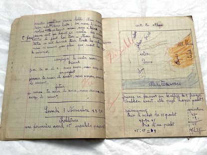 1920s - French School Notebook - Young Girl's Handwritten Lessons - Vintage Educational Ephemera - School Journal