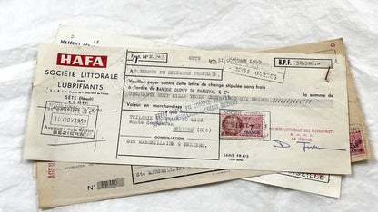 1950s - Lot of 6 Vintage French Bills of Exchange – Handwritten Commercial Documents with Stamps