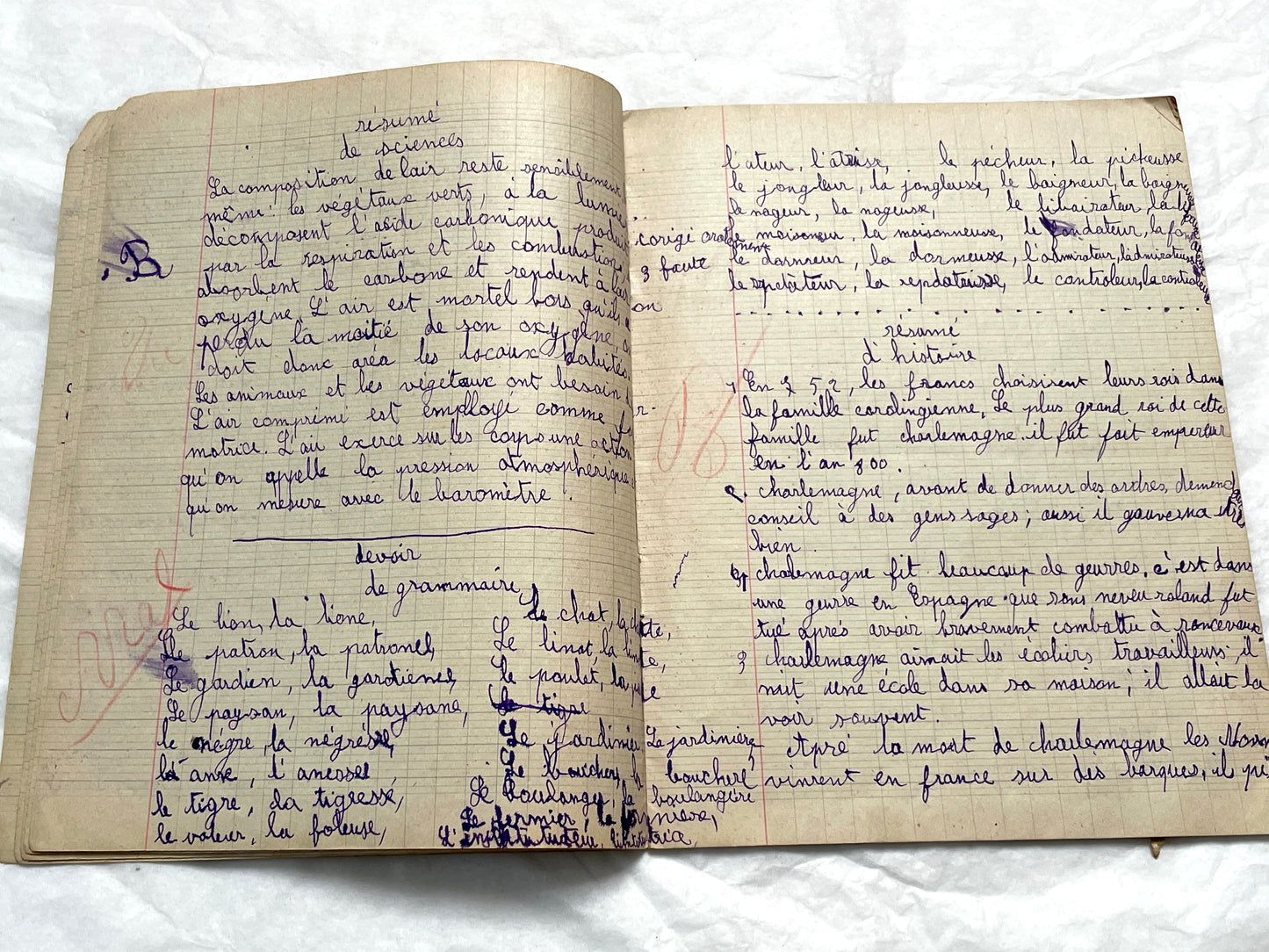 1920s - French School Notebook - Young Girl's Handwritten Lessons - Vintage Educational Ephemera - School Journal